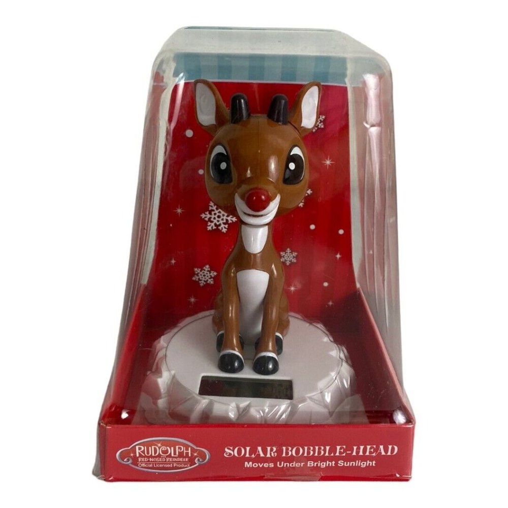 Rudolph the Red Nosed Reindeer Solar Bobble Head Figurine Christmas NEW